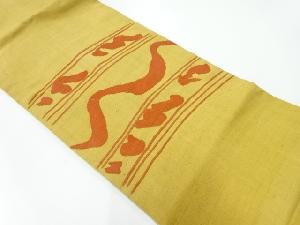 リサイクル　手織り真綿紬横段に抽象模様織り出し名古屋帯